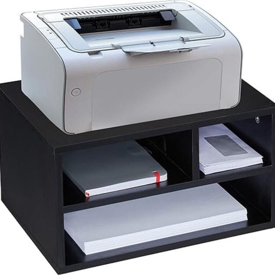 Hjh office printerkastje bureau 3 vakken tafel voor printer MDF printerstandaard HxBxD: ca. 22 5 x 49 x 30 cm zwart