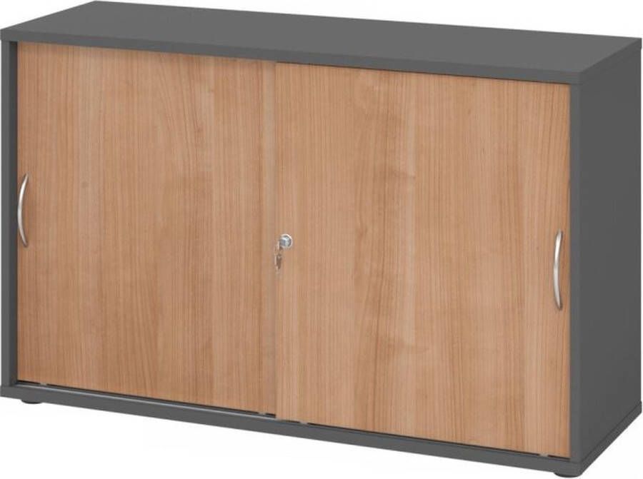 Hjh OFFICE PRO BETA 1752S Hoogte van de map 2 OH Schuifwandkast Grafiet Walnoot Metalen handgreep