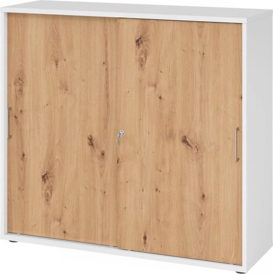 Hjh OFFICE PRO BETA 1753S Hoogte van de map 3 OH Schuifwandkast Wit Essen-Eik