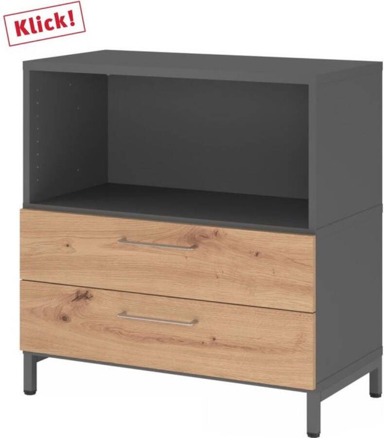 Hjh OFFICE PRO FlexWall 2 OH laden + kast met sokkelframe Grafiet Essen-Eik