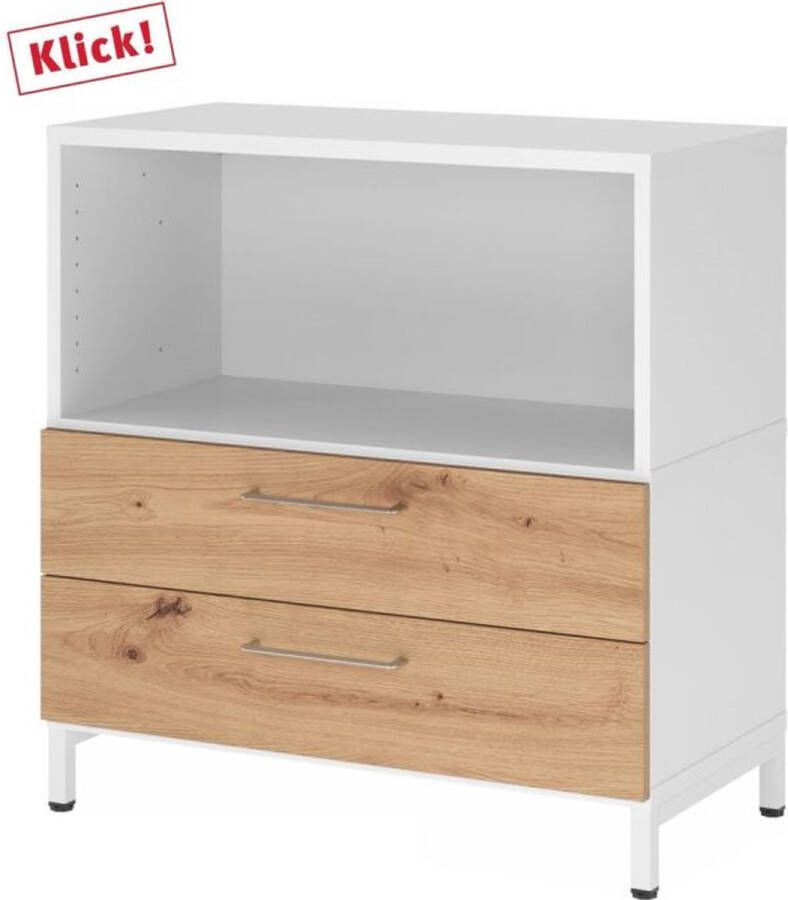 Hjh OFFICE PRO FlexWall 2 OH laden + kast met sokkelframe Wit Essen-Eik