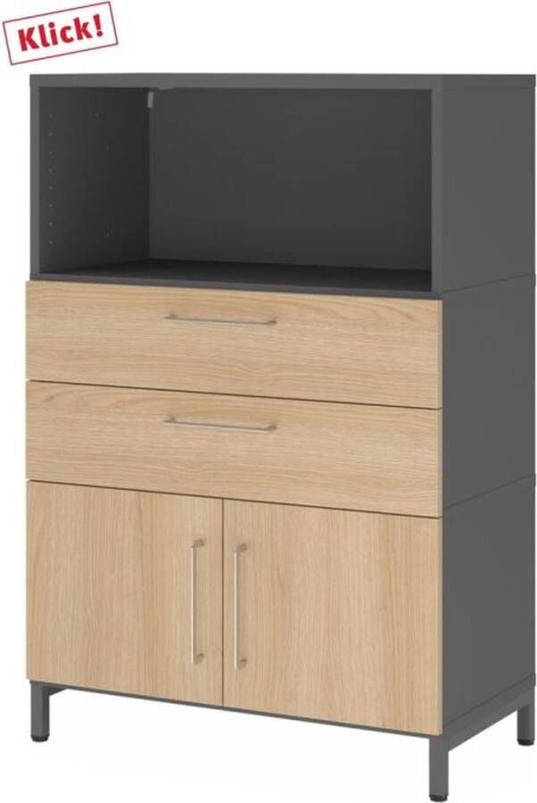 Hjh OFFICE PRO FlexWall 3 OH deuren + laden + kast met sokkelframe Grafiet Eiken