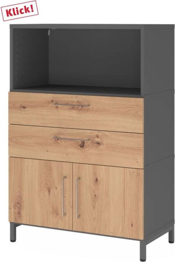 Hjh OFFICE PRO FlexWall 3 OH deuren + laden + kast met sokkelframe Grafiet Essen-Eik