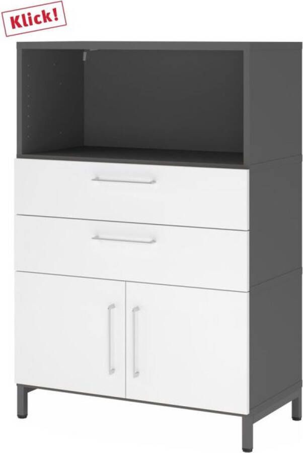 Hjh OFFICE PRO FlexWall 3 OH deuren + laden + kast met sokkelframe Grafiet Wit