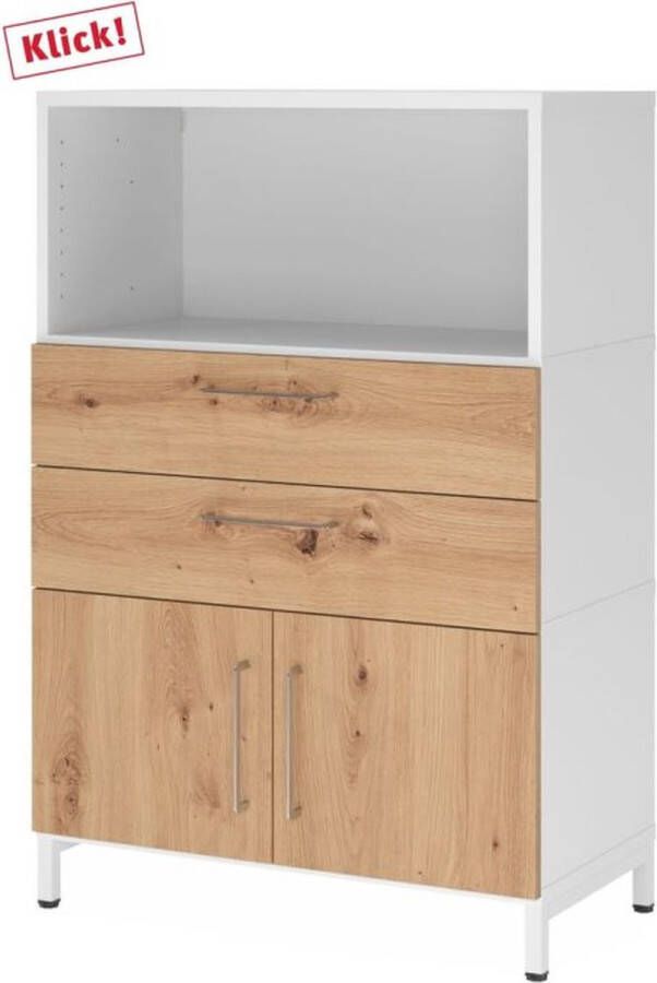 Hjh OFFICE PRO FlexWall 3 OH deuren + laden + kast met sokkelframe Wit Essen-Eik