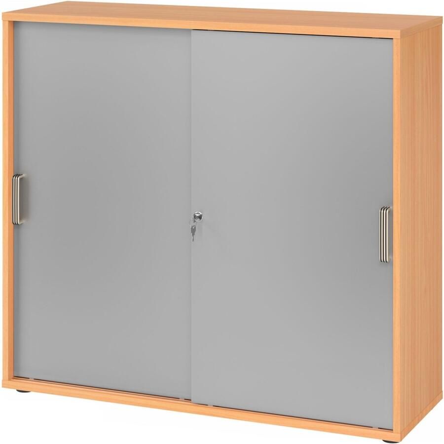 Hjh OFFICE PRO Schuifdeurkast Beuken Zilver 120 x 40 x 110 cm Beta 1753S