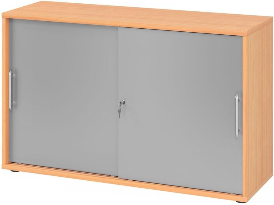 Hjh OFFICE PRO Schuifdeurkast Beuken Zilver 120 x 40 x 74 8 cm Beta 1752S