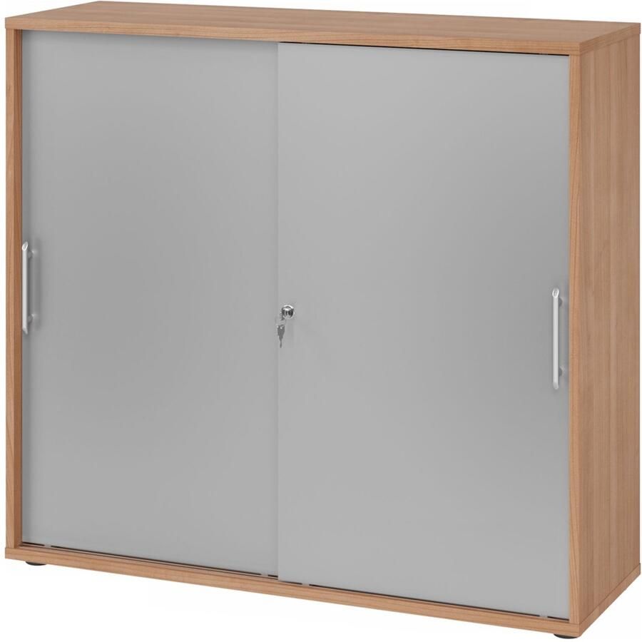Hjh OFFICE PRO Schuifdeurkast Walnoot Zilver 120 x 40 x 110 cm Beta 1753S