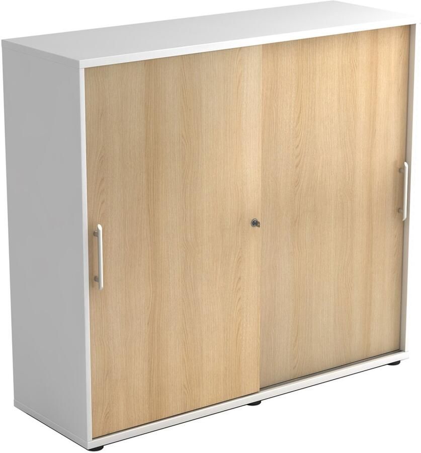 Hjh OFFICE PRO Schuifdeurkast Wit Eik 120 x 40 x 110 cm Beta 1753S - Foto 2