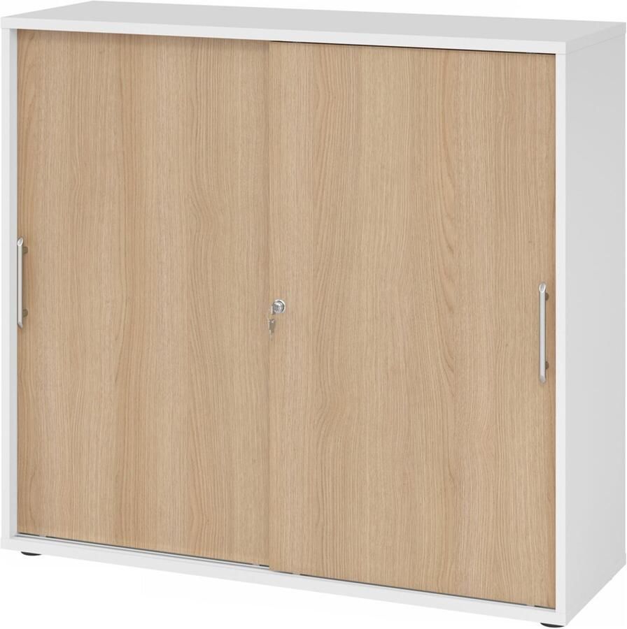 Hjh OFFICE PRO Schuifdeurkast Wit Eik 120 x 40 x 110 cm Beta 1753S