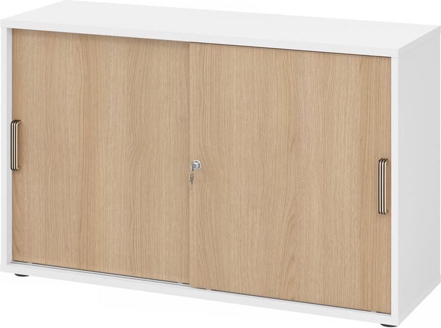 Hjh OFFICE PRO Schuifdeurkast Wit Walnoot 120 x 40 x 74 8 cm Beta 1752S