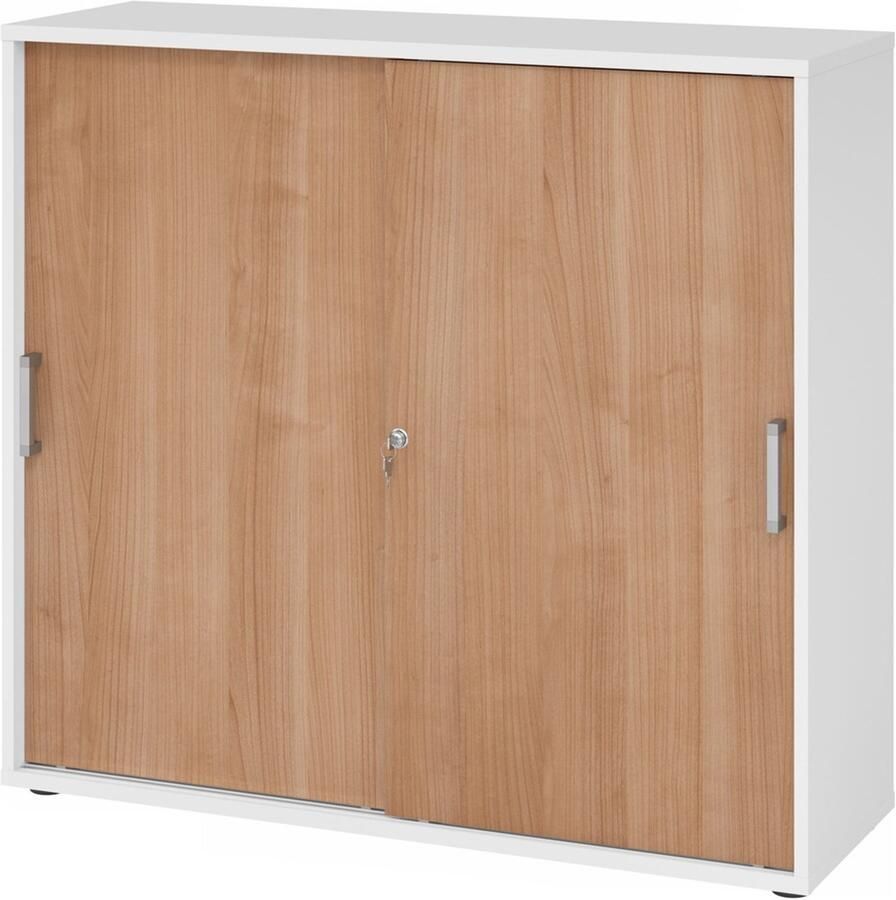 Hjh OFFICE PRO Schuifdeurkast Wit Walnoot 120 x 40 x 110 cm Beta 1753S