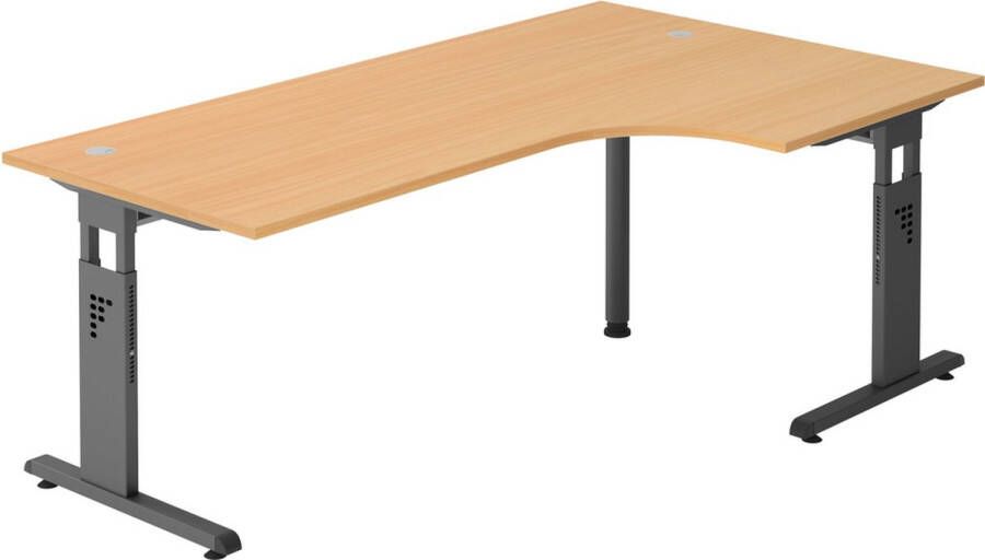 hjh OFFICE PRO MEGA 82 G Bureau Beuken Grafiet Tafelhoogte I In hoogte verstelbaar Hout 200 x 120 C-Voet Zwart