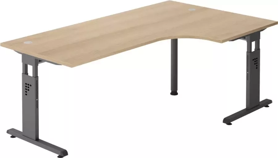 hjh OFFICE PRO MEGA 82 G Bureau Eiken Grafiet Tafelhoogte I In hoogte verstelbaar 200 x 120 Hout C-Voet Zwart