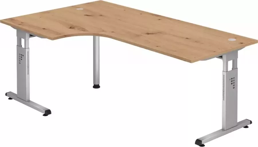 Hjh OFFICE PRO MEGA 82 S Bureau Hout C Voet zilver 200 x 120 Tafelhoogte I In hoogte verstelbaar Essen-Eik Zilver