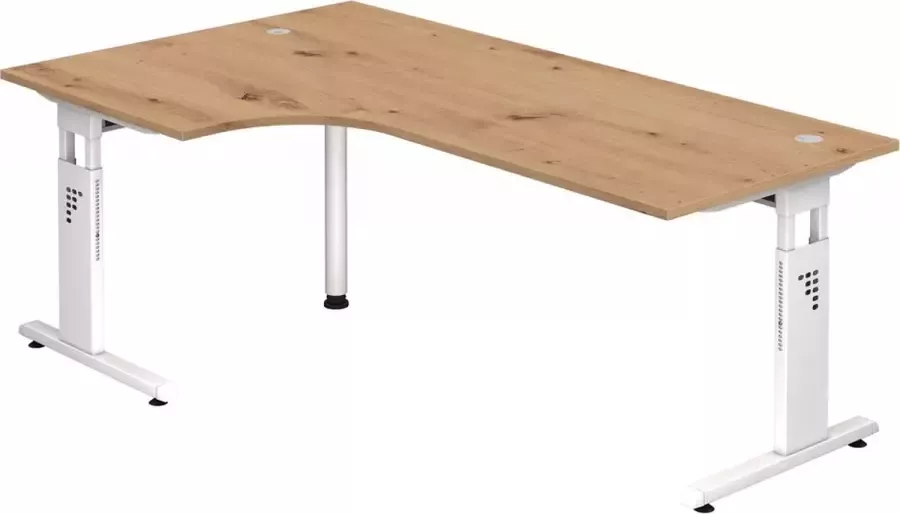 Hjh OFFICE PRO MEGA 82 W Bureau Hout C Voet zilver 200 x 120 Tafelhoogte I In hoogte verstelbaar Essen-Eik Wit