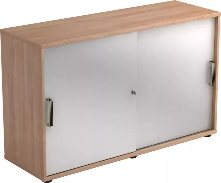 Hjh OFFICE PRO Schuifdeurkast Walnoot Zilver 120 x 40 x 74 8 cm Beta 1752S