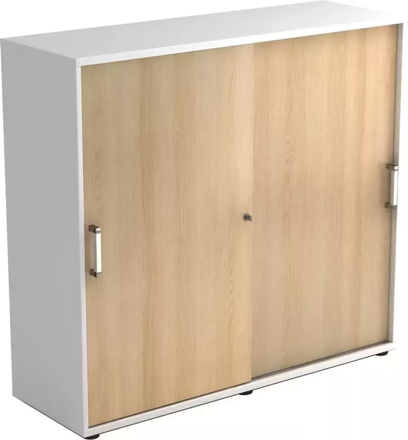 hjh OFFICE PRO Schuifdeurkast Wit Eik 120 x 40 x 110 cm Beta 1753S