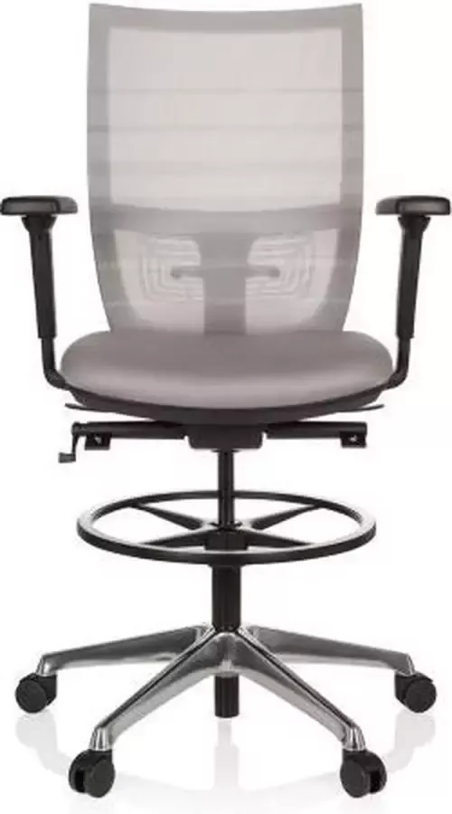 Hjh office Werkkruk Verhoogde Bureaustoel Met Armleuning Polyester Grijs Ergonomisch