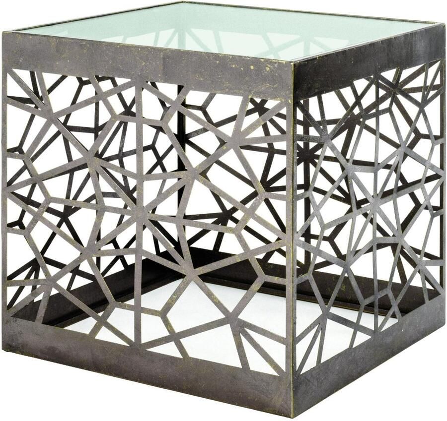 HK-Shop Tafel – Bijzettafel – Bronzen metaal – Plank van veiligheidsglas 8 mm – 50 x 50 x 50 cm – Stijlvol design – Gemonteerd