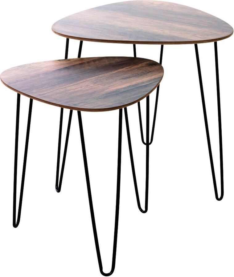 HK-Shop Tafel – Moderne eiken look – Zwart metalen frame – Donker eiken MDF planken – Stijlvol en stevig – Perfect voor elk interieur