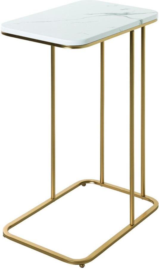 HK-Shop Tafel – Bijzettafel goudkleurig buisstaal – MDF plank met luxe marmerlook – Elegant design – 45x30x67 cm – Stevig en stijlvol