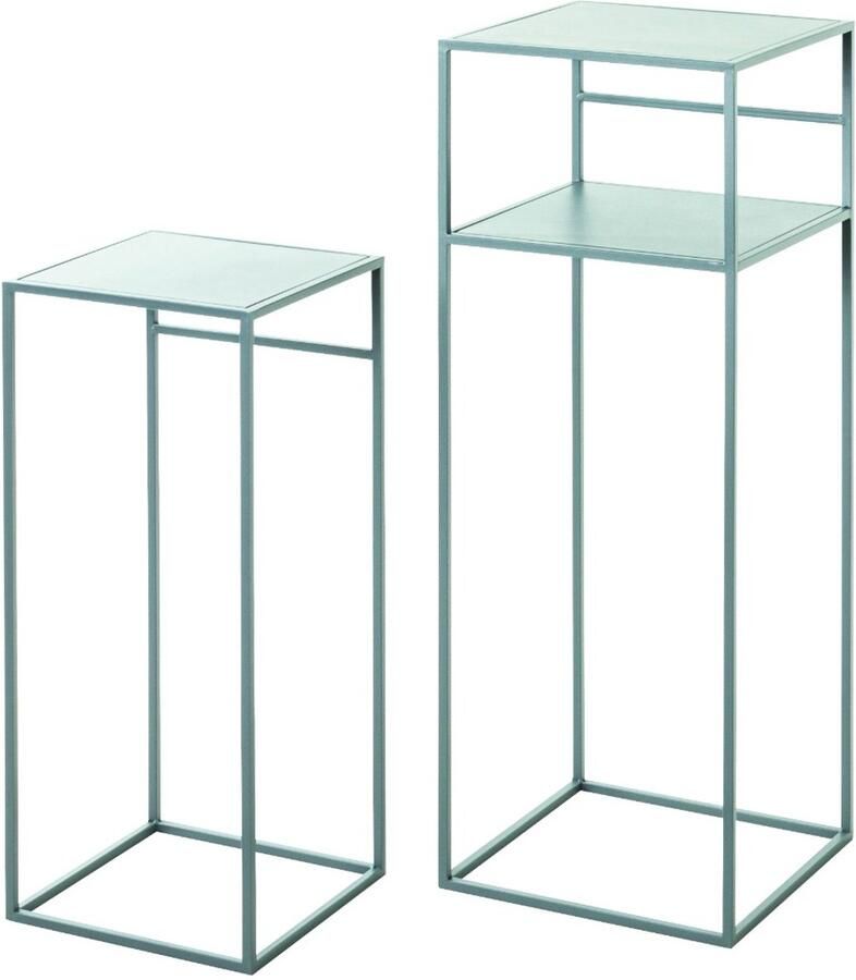 HK-Shop Tafel – metalen tafel met planken – grijs gepoedercoat – stalen buisframe – industrieel design – duurzaam en onderhoudsvriendelijk