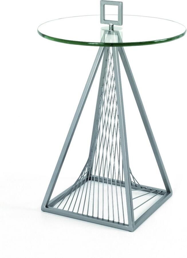 HK-Shop Tafel – Bijzettafel – Grijs gepoedercoat metalen frame – Glazen blad 10 mm veiligheidsglas – Rond – Ø 45 cm – Hoogte 57 cm