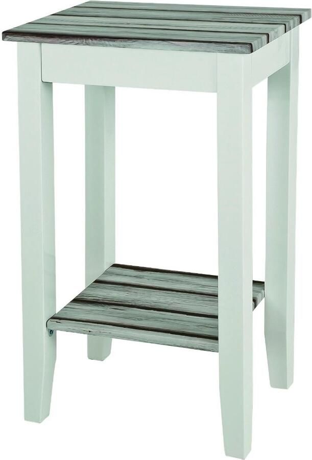 HK-Shop Tafel – MDF bijzettafel – Stijlvol hoogglans wit frame – Warm Maritimo den decor – Compact formaat 40x30x69 cm – Strak en modern design