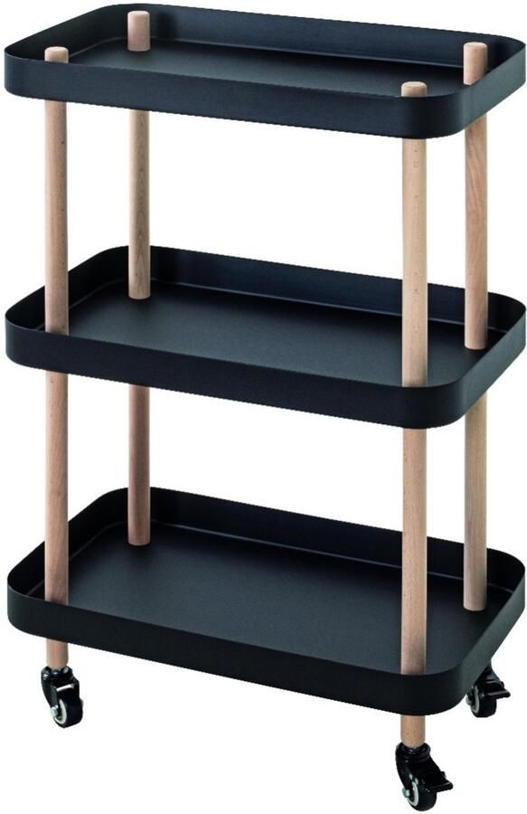 HK-Shop Tafel – Houten frame met zwart metalen planken – Stoer industrieel design – Met wielen – 50x30x76 cm – Natuurlijk en zwart