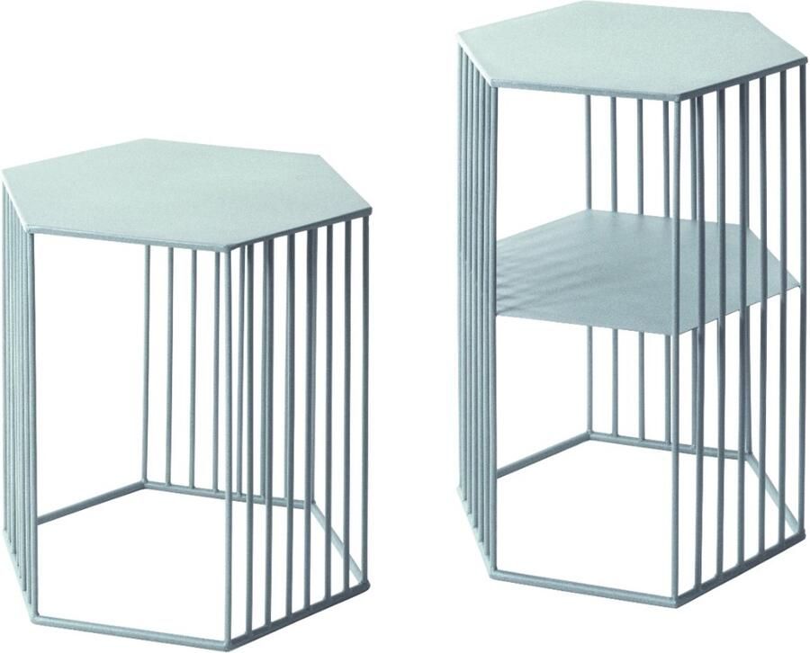 HK-Shop Tafel – Stijlvolle Metalen Bijzettafel – Koel Grijs Gepoedercoat – Robuust Staal met Metalen Planken – Modern Design voor Iedere Ruimte