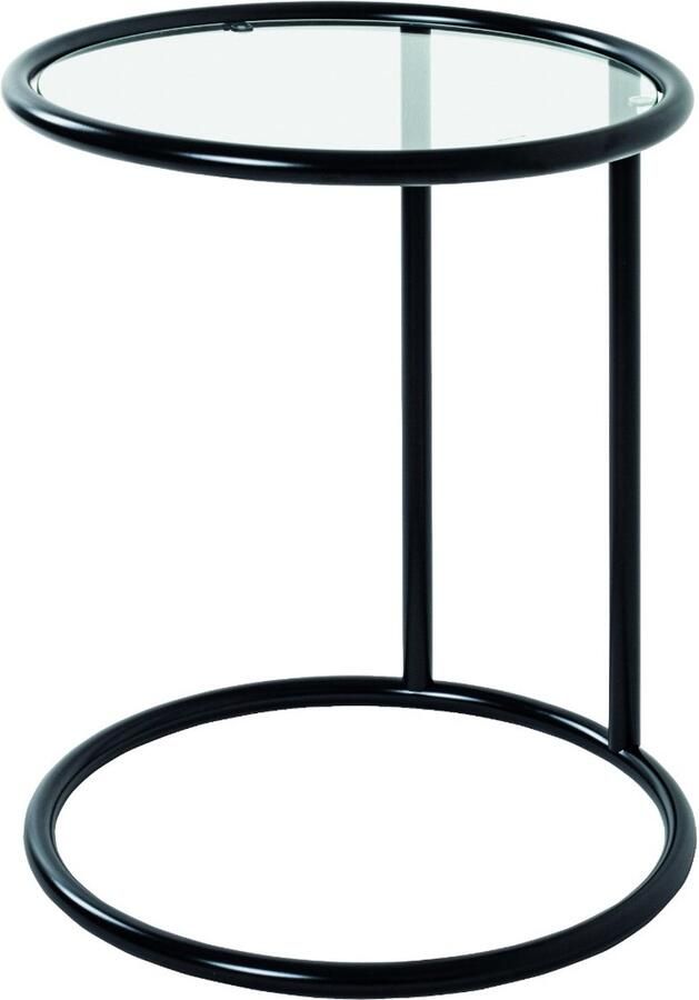 HK-Shop Tafel – Bijzettafel van stalen buizen – Matzwart gelakt – Plank van helder veiligheidsglas – Modern design – Stevig metaal – Compact formaat 55 cm hoog – Diameter 45 cm