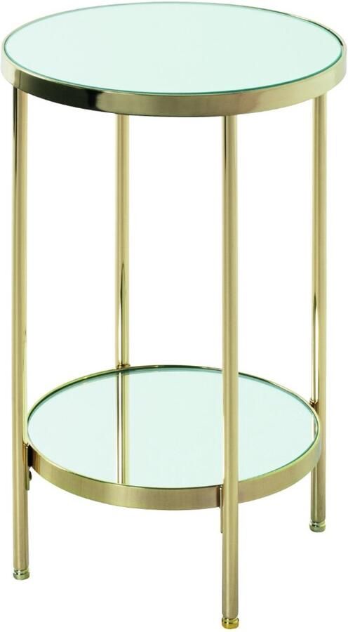 HK-Shop Tafel – Bijzettafel van messing geplateerd staal – Spiegelglazen planken – Elegant design – Diameter 28 cm – Hoogte 46 cm – Luxe uitstraling