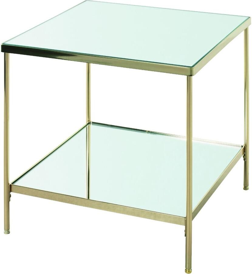 HK-Shop Tafel – Bijzettafel van messing geplateerd staal – Spiegelglazen planken – Elegant design – 45x45x46 cm – Luxe uitstraling