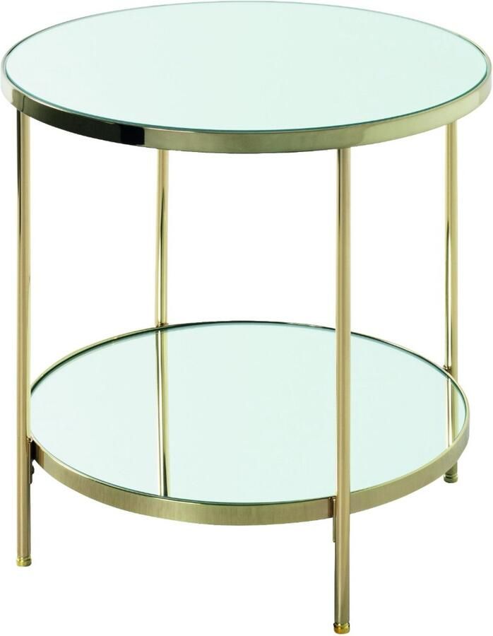 HK-Shop Tafel – Bijzettafel messing geplateerd metaal – Modern design – Spiegelglas planken – Diameter 45 cm – Hoogte 46 cm
