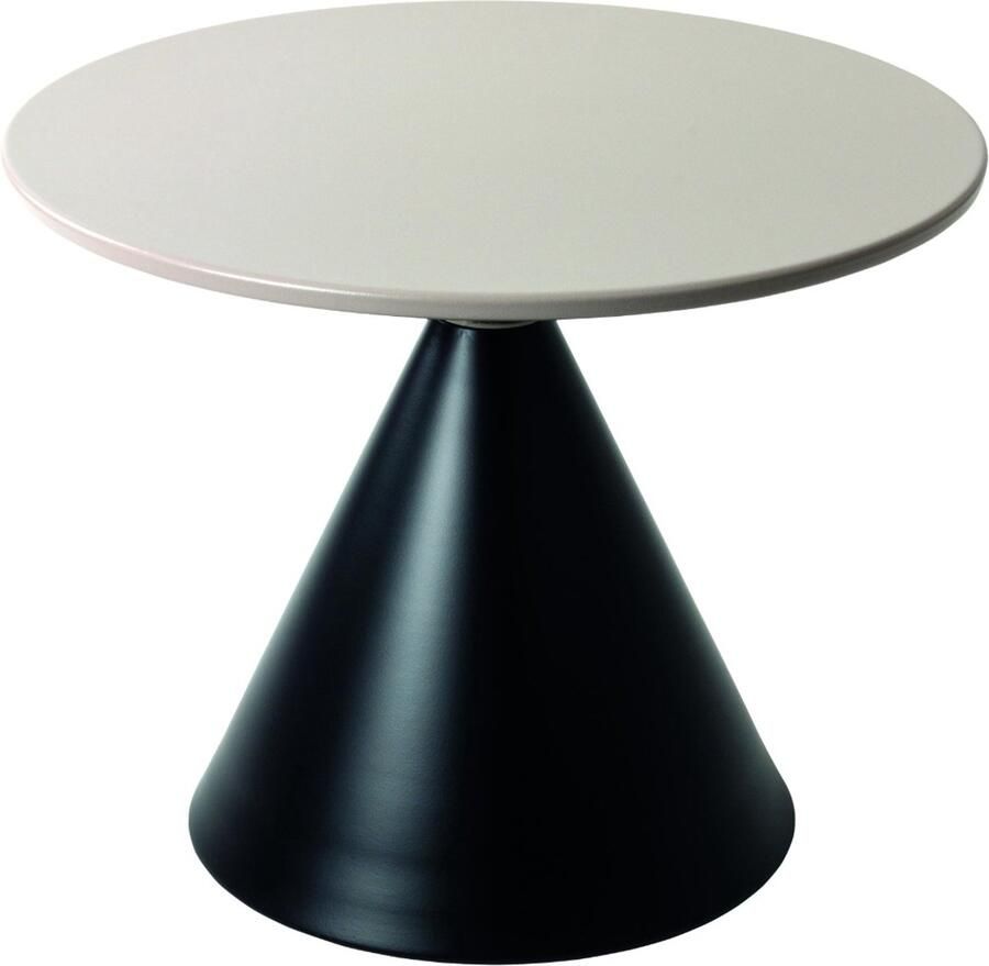 HK-Shop Tafel – Rond Bijzettafel van Zwart Gepoedercoat Metaal – Stijlvol Kasjmiergrijs Plankje – Elegant Design – Ø60 cm – Hoogte 47 cm