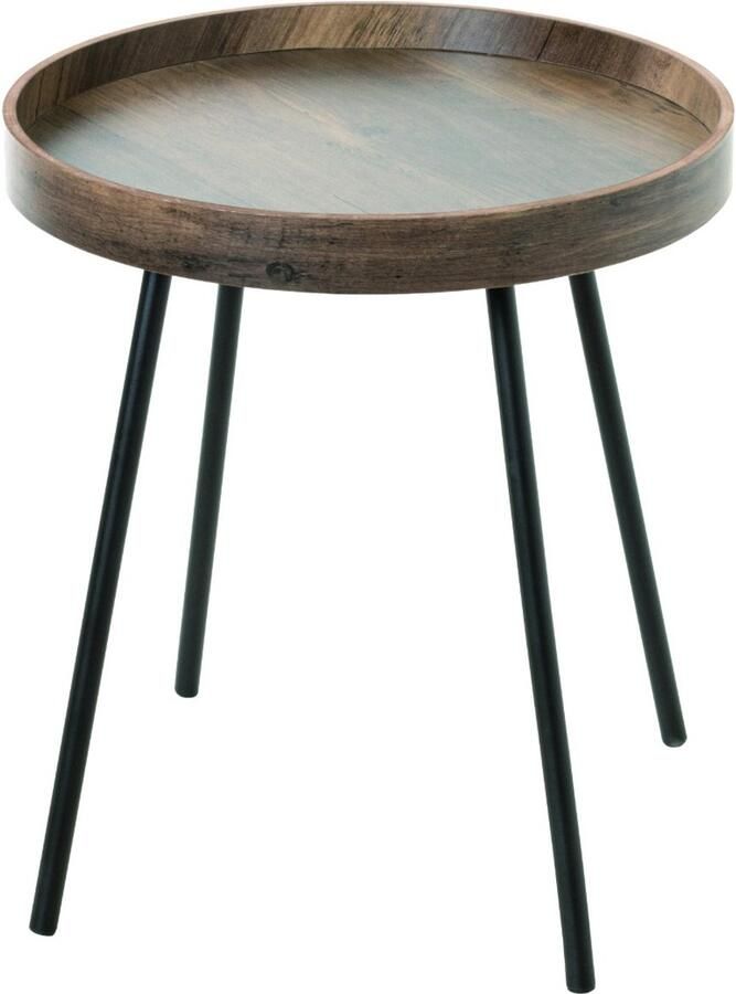 HK-Shop Tafel collectie – Bijzettafel met zwart metalen frame – MDF blad in diep eikendecor – Stijlvol design – Compact en robuust – Hoogte 45 cm – Diameter 40 cm