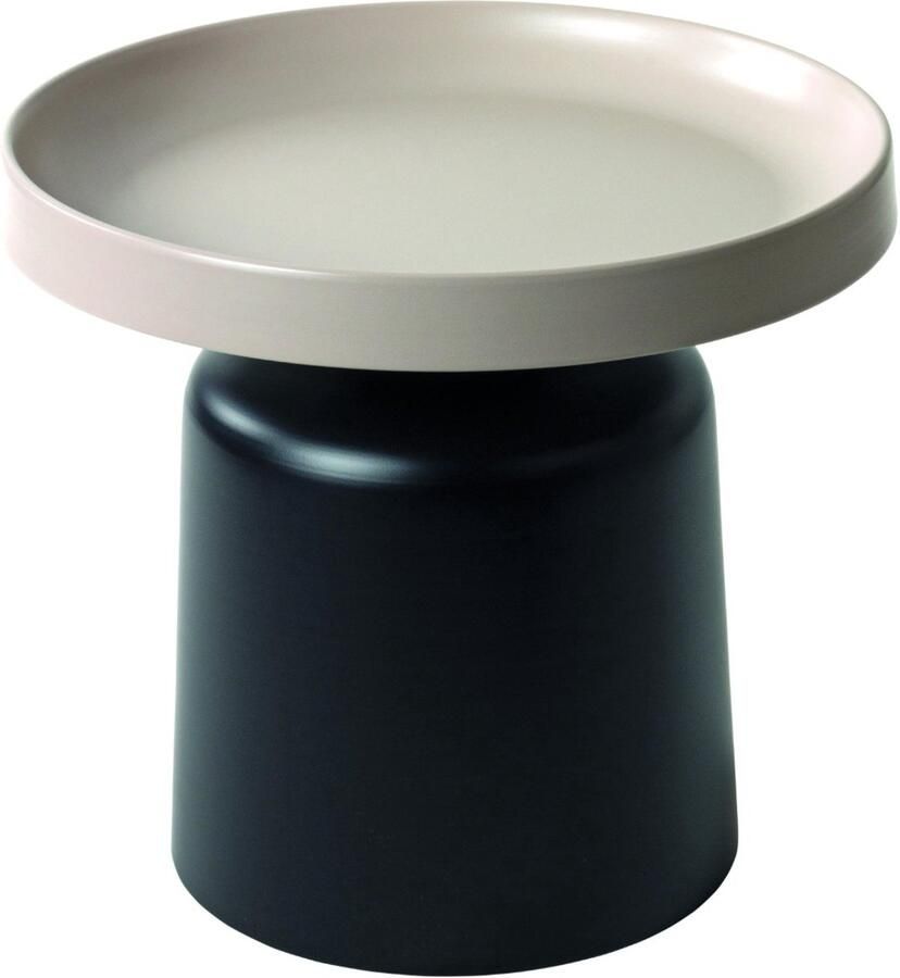 HK-Shop Tafel – Bijzettafel van zwart gepoedercoat metaal – Kasjmiergrijs metalen plankje – Stijlvol design – Compact formaat – Hoogte 45 cm – Diameter 50 cm