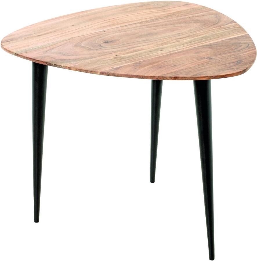 HK-Shop Tafel – Bijzettafel van zwart stalen frame en massief acaciahout – Natuurlijke houtkleur met industrieel zwart – Stevig massief hout en metaal – Compact 55x55x46 cm – Stijlvolle blikvanger voor elk interieur - Foto 2