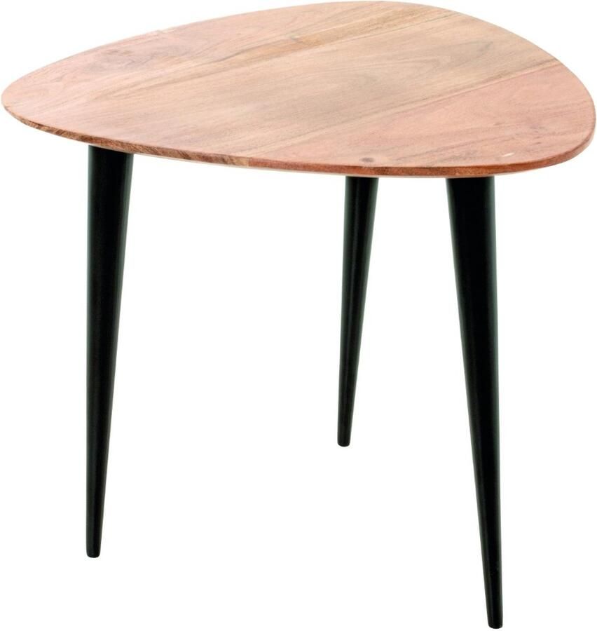 HK-Shop Tafel – Bijzettafel van zwart staal en massief acaciahout – Warm naturel hout – Industrieel design – 46x46x41 cm