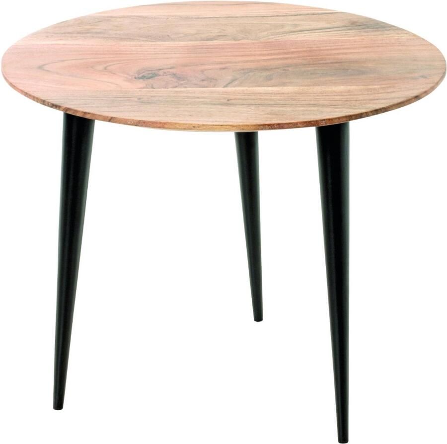 HK-Shop Tafel – Bijzettafel van zwart staal met massief acaciahout – Natuurlijk en industrieel design – Acacia en zwart – Robuust en stijlvol – Hoogte 41 cm – Diameter 50 cm