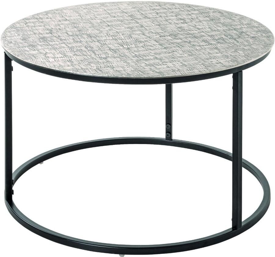 HK-Shop Tafel – Bijzettafel van zwart staal met zilverkleurige aluminium plank – Industrieel design – Robuust metaal – Ø 59 cm – Hoogte 37 cm