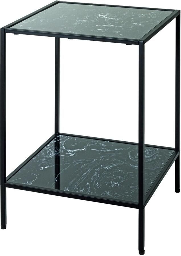 HK-Shop Tafel – Bijzettafel van zwart staal met kunstmarmer – Modern design – Stevige en duurzame kwaliteit – Compact formaat 40x40x60 cm – Stijlvol zwart