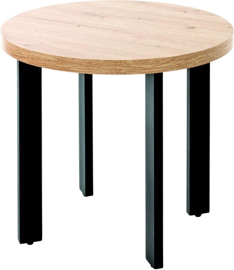 HK-Shop Tafel – Rond bijzettafeltje van zwart stalen buizen – MDF plank in licht eiken met stijlvolle kleuraccenten – Modern design – Stevig en onderhoudsvriendelijk – 50 cm diameter – 46 cm hoog - Foto 2
