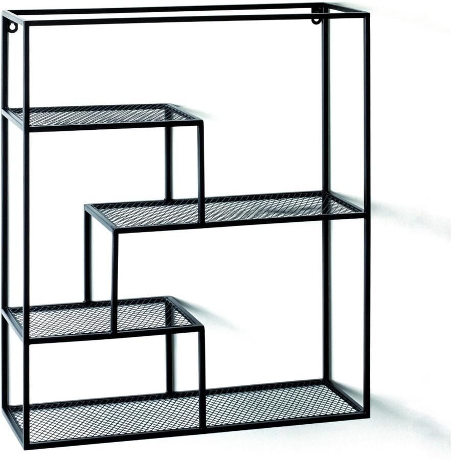 HK-Shop Boekenplank – Industrieel wandrek – Zwart metaal – Stalen buizen met metalen gaasplanken – Stevig gemonteerd – 50 x 18 x 60 cm