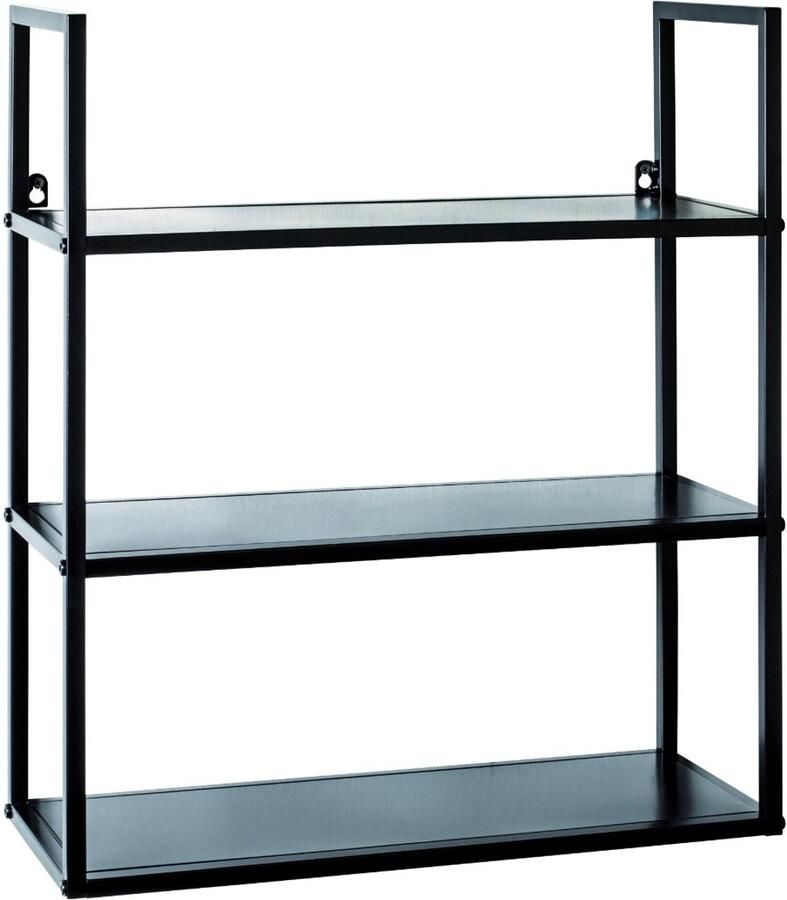 HK-Shop Boekenplank – metalen wandrek – zwart geverfde stalen buizen – zwarte metalen planken – industrieel design – 50 x 20 x 58 cm