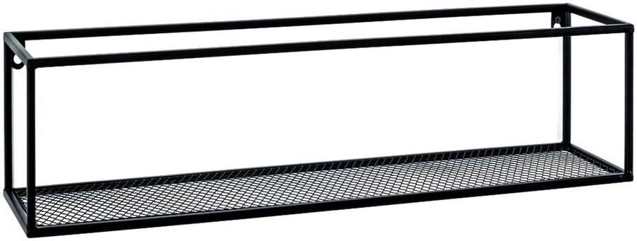 HK-Shop Boekenplank – Wandplank met stalen buisframe en metalen gaasplank – Zwart geverfd metaal – Industrieel design – 50 x 16 x 16 cm – Gemonteerd geleverd