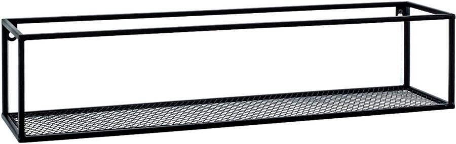 HK-Shop Boekenplank – Wandplank – Zwart geverfd metaal – Stalen buisframe met metalen gaasplank – Strak industrieel design – 70 x 16 x 16 cm – Gemonteerd geleverd