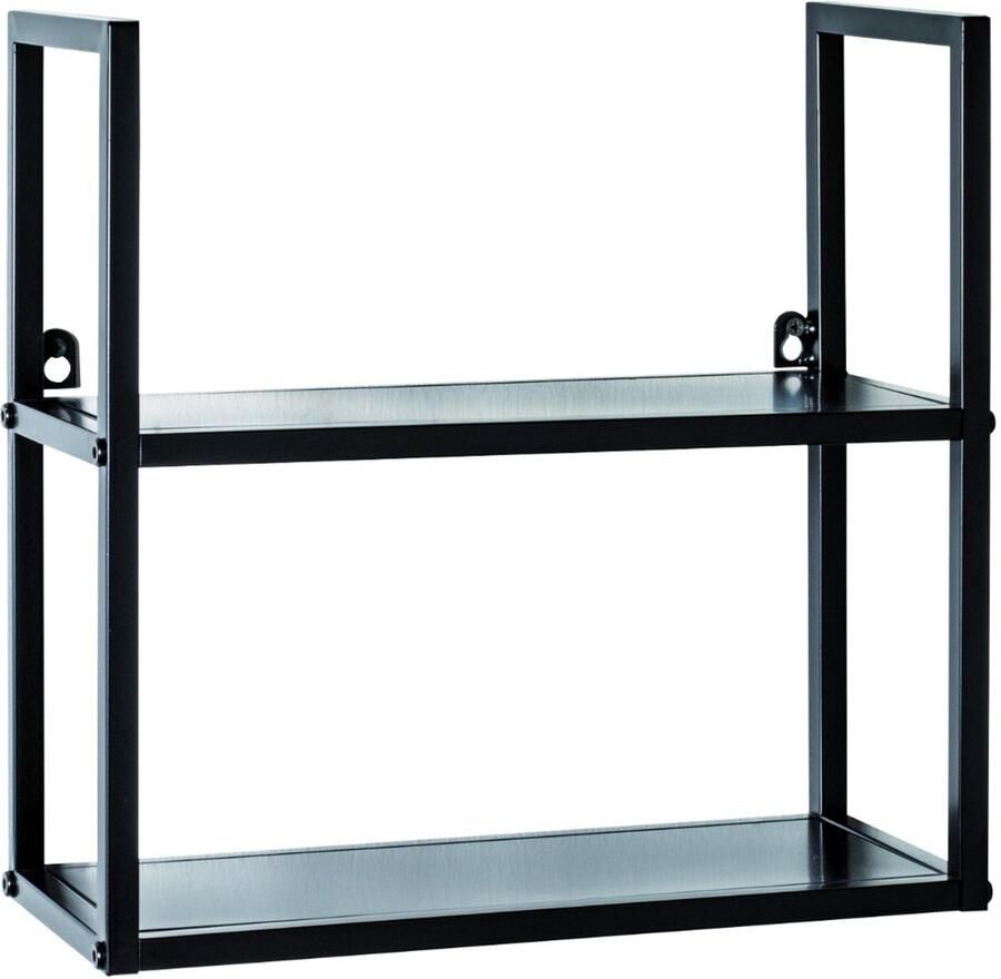 HK-Shop Boekenplank – wandrek van zwart geverfd metaal – stalen buizen en metalen planken – 36 x 15 x 36 cm – compact en robuust industrieel design