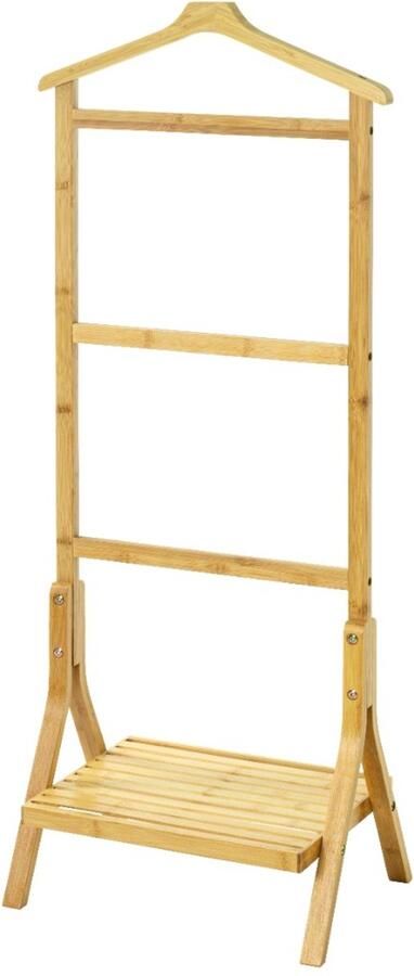 HK-Shop Dressboy – Kledingbutler – Natuurlijk bamboe blank gelakt – Natuurkleur – Extra plankje – 46 x 28 x 115 cm
